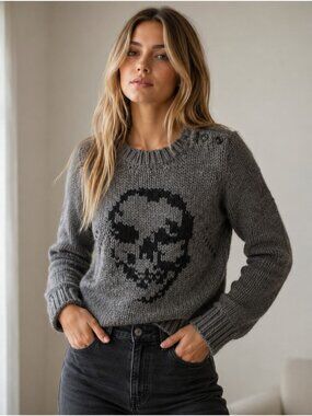 Zadig & Voltaire Skull Knit Sweater – Gray alpaca Blend Chunky Sweater